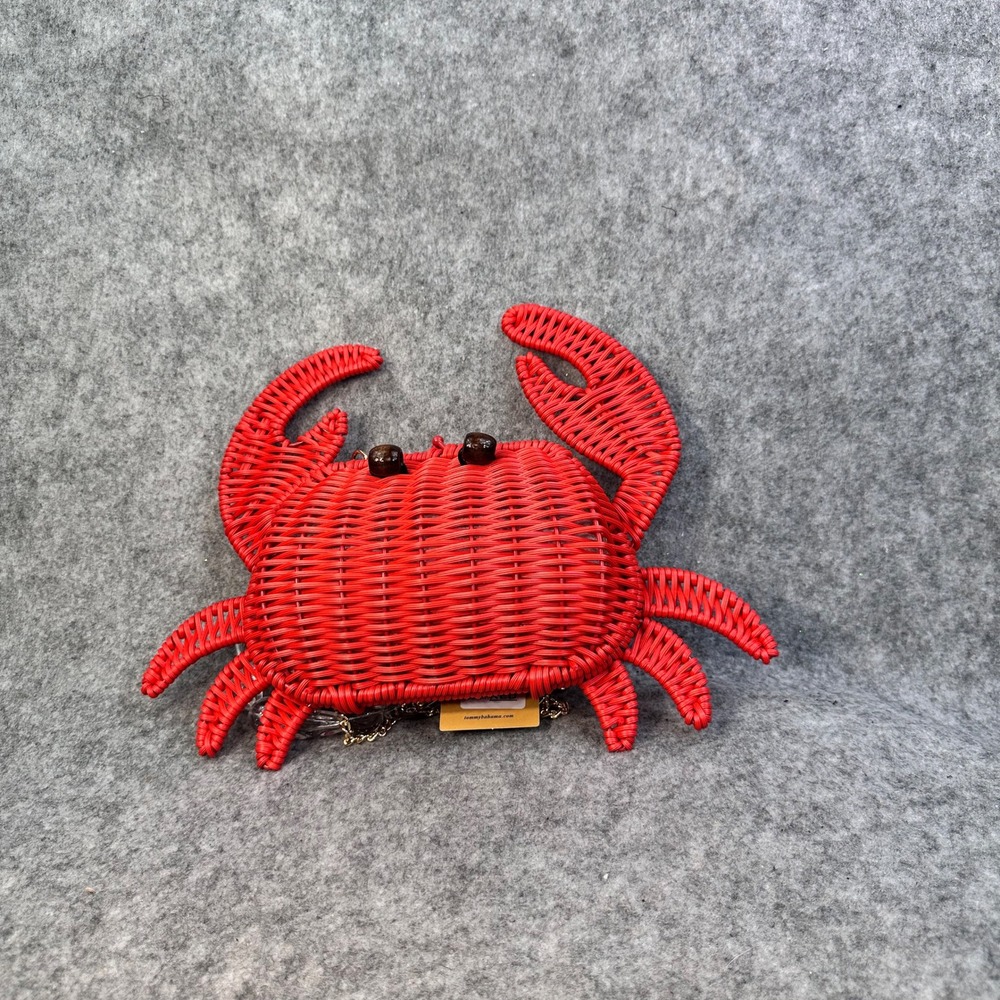 Tommy Bahama Red Wicker Crab Crossbody Bag Beaded Handle Novelty Purse NWT - Picture 2 of 13